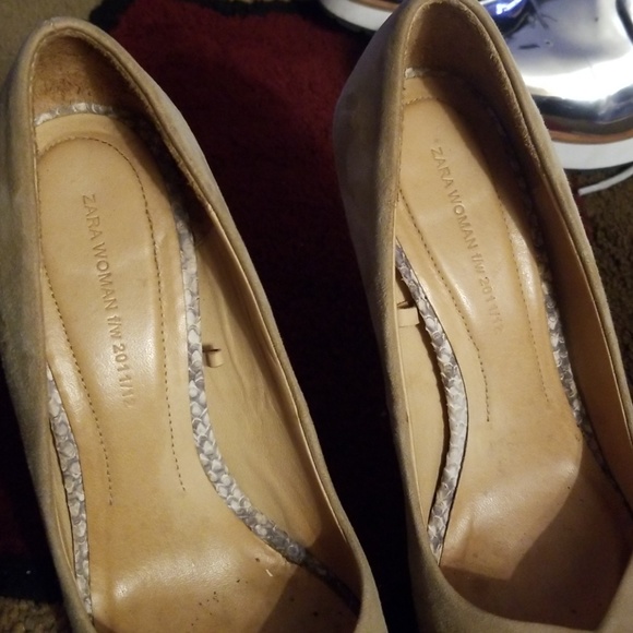 Zara Suede Peep Toe Nude Snake Platform Heels - Picture 7 of 7